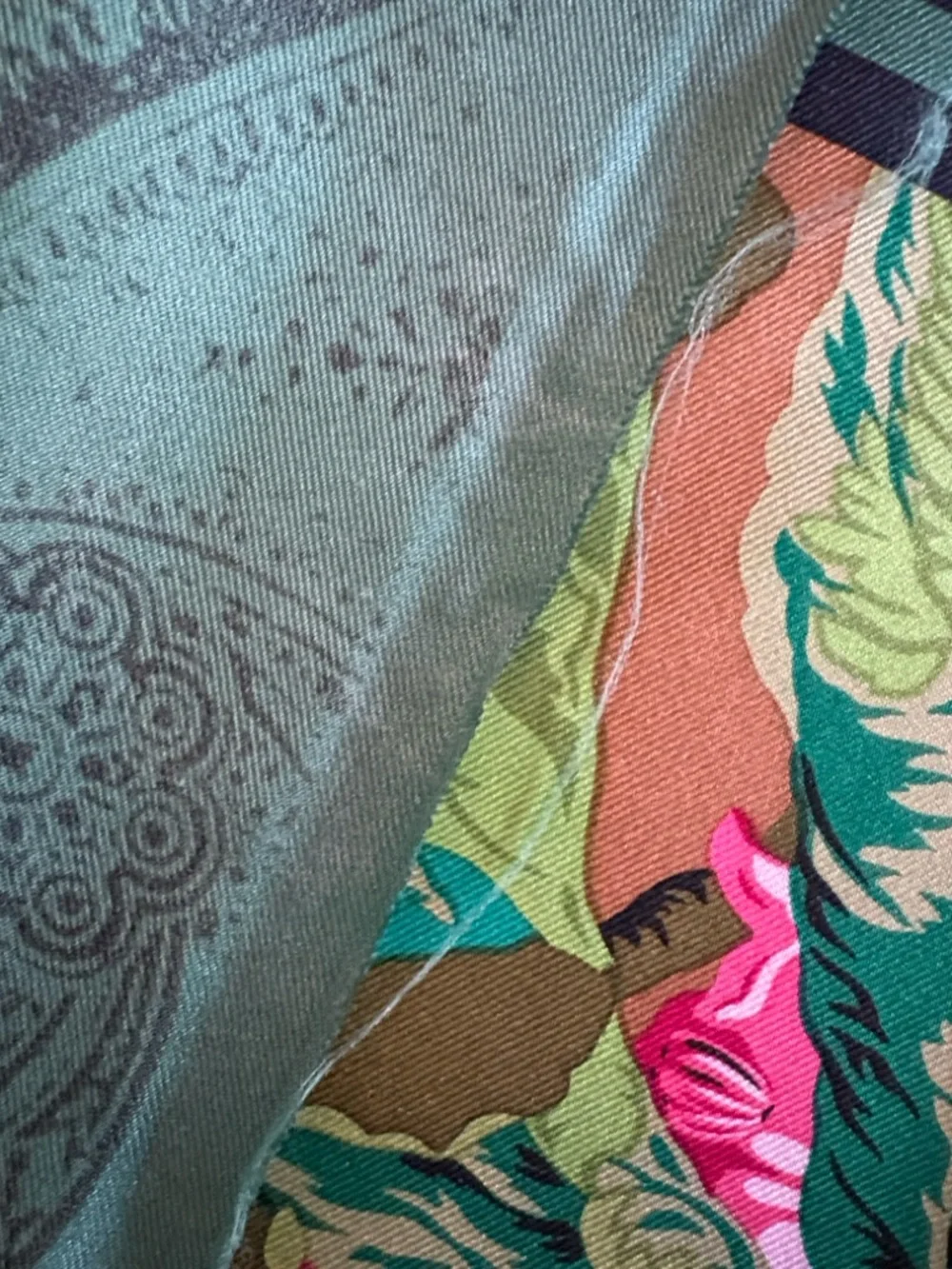 Vintage Oscar de la Renta Floral Green and Pink Silk Square Scarf